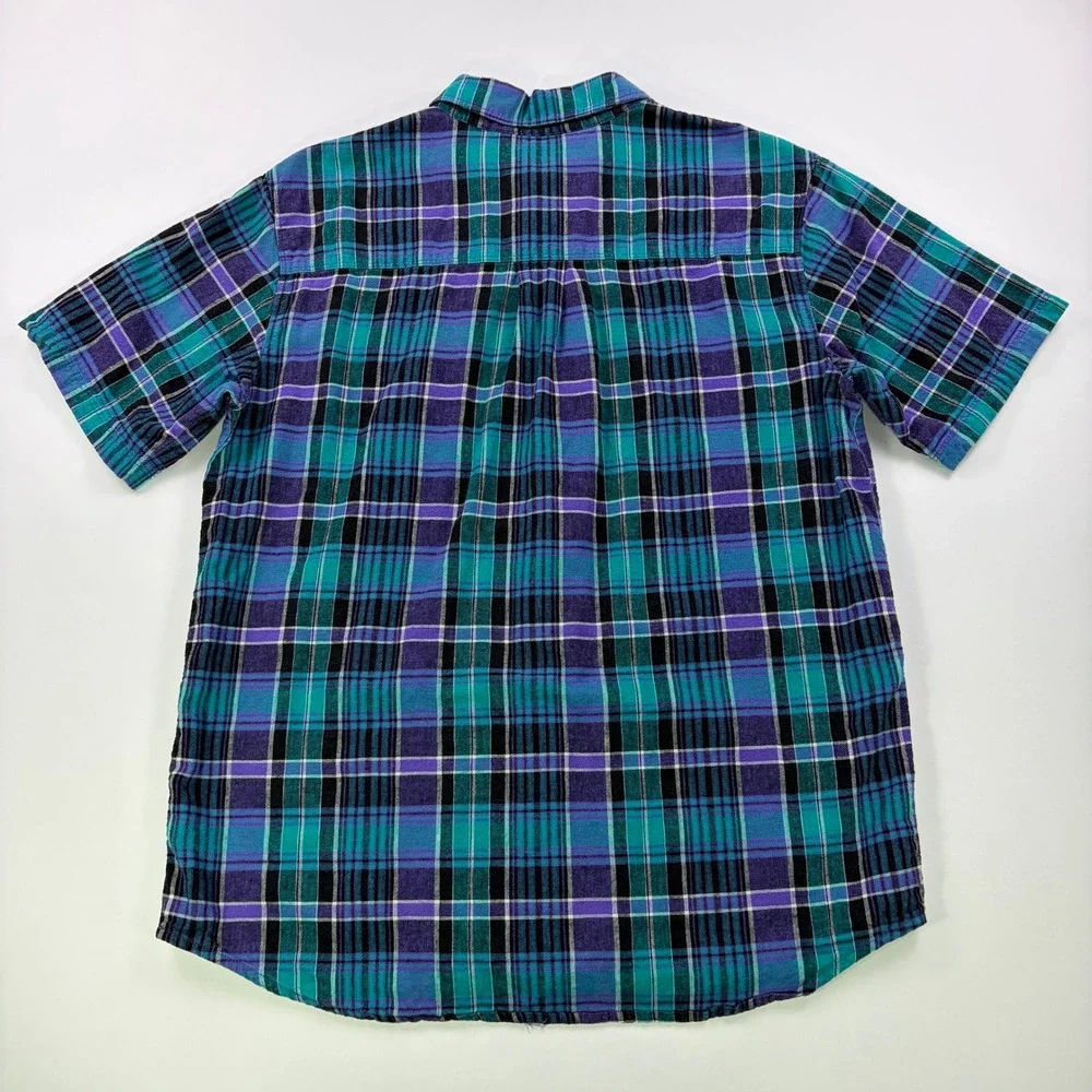 Outdoor Research Weisse Plaid Shirt Mens M Teal Purple Hemp Cotton S/S Button
